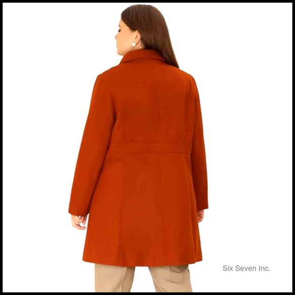 Polyester Pea Coat with Notched Lapel Single Breasted Long Trench - Picture 4 of 6